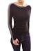 Patty Women Stunning Trimmed Boat Neck Long Sleeve Blouse Knit Top
