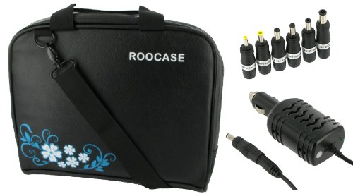 rooCASE ASUS Eee PC Seashell 1005HA-MU17-BK 10.1-Inch Black Netbook Carrying Bag with DC 12v Car Charger (Hawaiian Flower Design - Black)