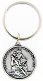 St. Christopher Protect Us Round Keychain, Pewter