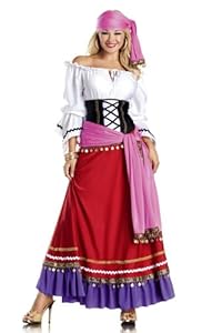 Be Wicked Tempting Gypsy Costume, Red/White/Purple/Black, Medium/Large
