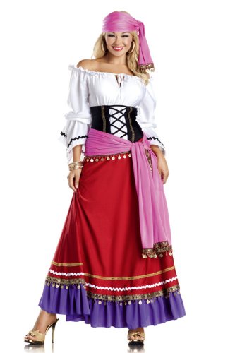 Be Wicked Tempting Gypsy Costume, Red/White/Purple/Black, Small/Medium