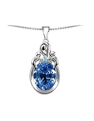 Original Star K (tm) Large Loving Mother With Twin Children Pendant With Oval 11x9mm Simulated Aquamarine in 925 Sterling Silver