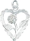 Sterling Silver Rose in Heart Charm