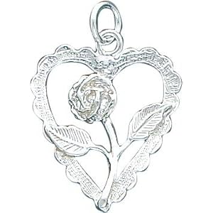 Buy Sterling Silver Rose in Heart Charm