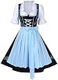 Trachten Clearlove Dirndl 3 tlg. Damen Midi Trachtenkleid f&uuml;r Oktoberfest, Stickerei Kleid + Bluse + Sch&uuml;rze, Blau, Schwarz...