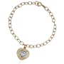 18k Yellow Gold Plated Sterling Silver Blue Topaz and Diamond Heart Charm Bracelet, 7.25"