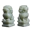 EXP Pair of Hand-Carved Jade Mythical Foo Dog Dragons