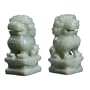 Pair of Hand-Carved Jade Mythical Foo Dog Dragons
