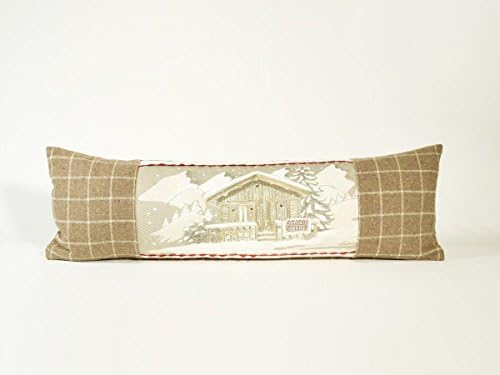 Pillow Mountain Chalet Rectangular 27" x 9" Printed Cotton Taupe Woolen Plaid Grey Off White Velvet