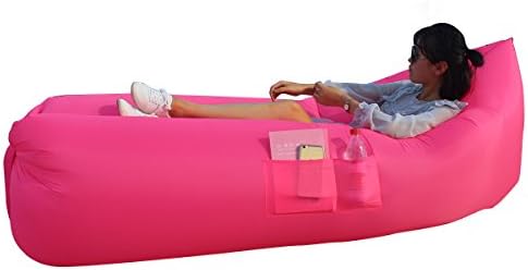 GERYMU New Outdoor Inflatable Compression Air Bag Beach Lounger Convenient Hangout Bean Bag Portable ( Plaid Pink)