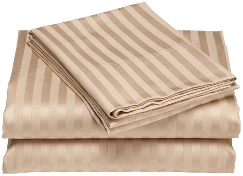 Wrinkle Resistant 300-Thread Count Woven Stripe Cotton California King Sheet Set, Fawn