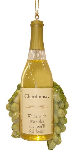 Vintage Tuscan Winery Chardonnay Wine Bottle & Grapes Christmas Ornament