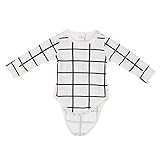 Ochine 新生児　幼児　男女兼用　格子柄　クルーネック　コットンブレンド　服 ロンパース　 子供服　0-2歳設定 長袖 カバーオール 出産祝い　4サイズ選べる　 (S, ホワイト)