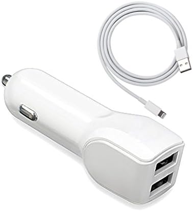 2-Port USB Car Charger 2.1A 24W for iPhone, iPad Air 2, Samsung Galaxy, Nexus, HTC, Motorola, Nokia and More (White)