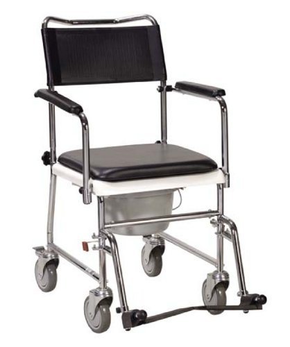 Drive Portable Upholstered Wheeled Drop-Arm Commode Includes Swing-Away Footrest