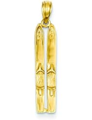 14K Yellow Gold 3D Snow Skis Charm Skiing Winter Sports