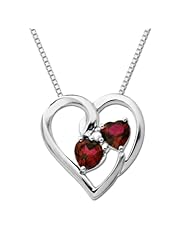 XPY Sterling Silver Double Heart Gemstone and White Sapphire Pendant Necklace, 18"