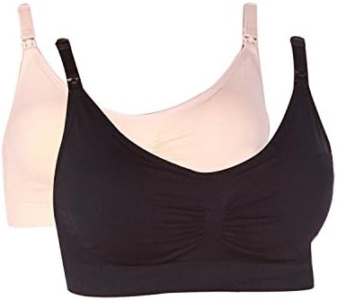 Loritta Women's 2 Pack Maternity Front Open Seamless Nursing Bras Bralette XL,Black+Nude(CLT-002-3)