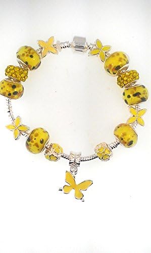 7 3/4 inch Snake Chain Charm Bracelet with Murano Glass Beads Bracelets for Women Girls Yellow