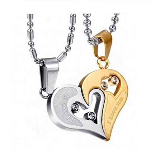 Huhuniuรยฎ Couples Split Diamond Heart-shaped Necklace I Love You Titanium Steel Necklace Huhuniuรยฎ Couples Split Diamond Heart-shaped Necklace I Love You Titanium Steel Necklace
