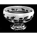 Glass Footed Bowl with Frosted Elephant Mum and Baby Frieze *Elephant Gift*