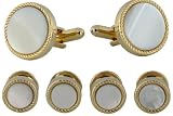 Ribbed Mother of Pearl Gold Tuxedo Cufflinks & Studs by Cuff-Daddy