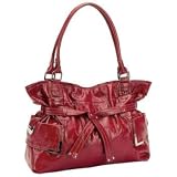 Gigi Chantal Large Red Faux Leather Purse W/ Leopard Print Lining