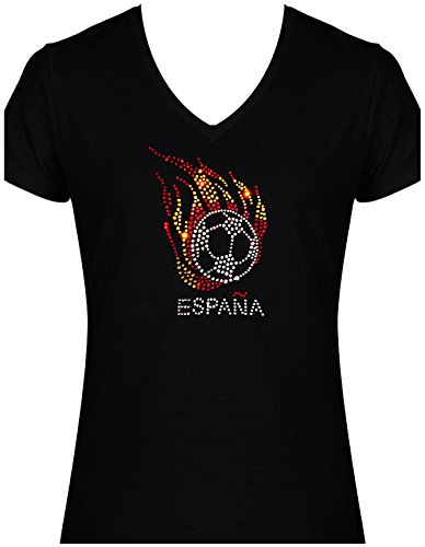 Premium Shirt Damen Fussball Spanien mit Strass Espana Spain statt Trikot , T-Shirt, Grösse M, schwarz