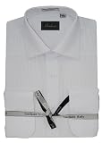Italian Modern Men's Business Dress Shirt Spread Collar 100% Cotton Wrinkle Free Poplin Long Sleeve Convertible Cuffs Narrow Stripe White