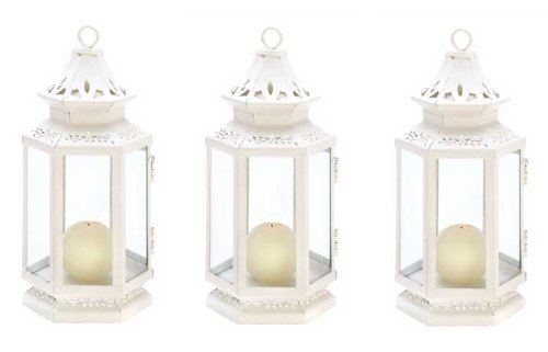 White Medium Candle Lantern of 3