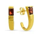 14K Yellow Gold 6x4mm Emerald Cut Garnet 'J' Hoop Earrings