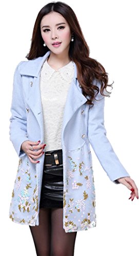 コート ウールコート 花柄 小花 オーガンジー チュチュ ダブルコート ピーコート デート カジュアル キュート エレガンス レディース 秋物 冬物 可愛いスカーフ付き R516