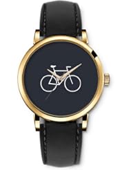 SPRAWL Aanalog Fashion Series Gold Ladies Watches of Genuine Black Leather Strap,Unique Wrist Watch for Women Girls Designed with Bicycle in gray