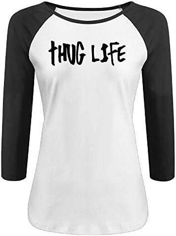 Womens Thug Life Music Baseball Athletic 3/4 Sleeve Tee Shirt