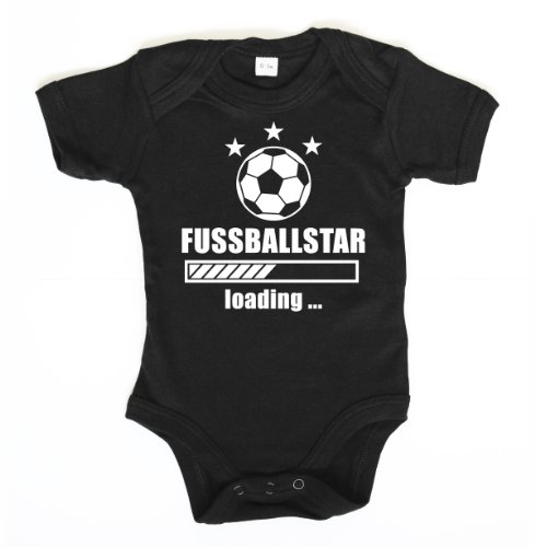 ::: FUSSBALLSTAR ::: Baby Body, Schwarz mit Weiß, Größe 6-12 Monate