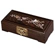 Handmade Mother Of Pearl & Mahogany Brown Wood Jewelry Box - Bird & Tree Flower Design