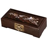 Handmade Mother Of Pearl & Mahogany Brown Wood Jewelry Box - Bird & Tree Flower Design