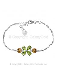 14k White Gold Floral Bracelet with Peridots and Citrines