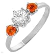 Ring With 0.65ctw Precious Stones - Genuine Diamond and Sapphires Crafted in 14K White Gold (Size 7)