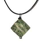 Jasper Necklace 03 Pendant Forest Green White Wavy Diamond Black Leather Crystal Healing Stone Reiki Rock 22