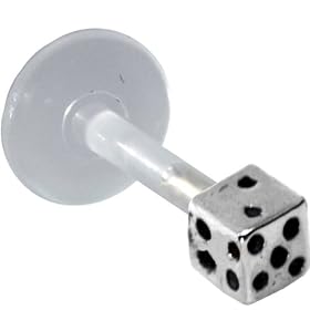 Tiny DICE Cartilage Earring or Labret / Monroe Stud - 925 Sterling Silver