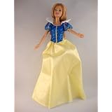 Blue and Yellow Princess Dress with a Very Long Skirt Made to Fit the Barbie Doll