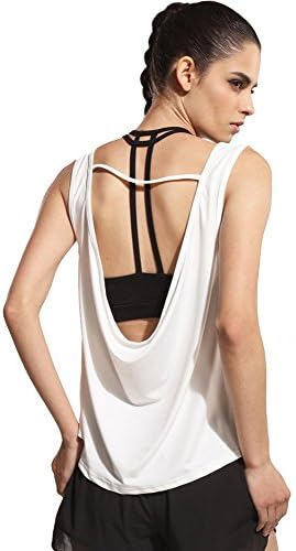 MOSAN Womens Sexy Open Side Sleeveless Loose Sport Tank Top,White,Small