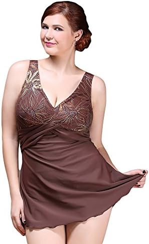 Mypassa Women's Plus Size Noble Ruffle Falbala Halter One Piece Swimsuit 5X-Large Coffee