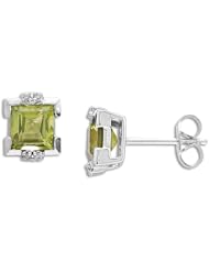 Peridot Earrings with Diamonds in 14K White Gold