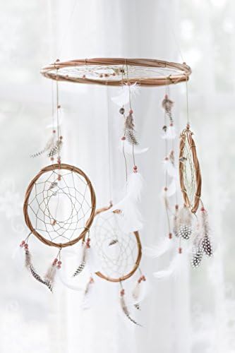Large White and Pink Dream Catcher Mobile - 12" / 30CM Diameter White Dreamcatcher Mobile Bohemian Dream Catcher Nursery Mobile Crib Mobile Cot Mobile Baby Mobile Boho Decor Wedding Decor