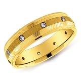 14K Yellow Gold Men's Brushed Satin Diamond Ring
