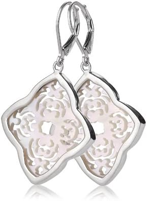 Silver/White Mother of Pearl These sterling silver white mother of pearl earrings by Sara Blaine feature delicate laser cut detailing for an ultra feminine appeal