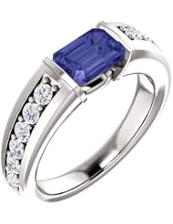 Platinum 7.00x5.00mm Emerald Cut Tanzanite and Diamond Ring -- LIFETIME WARRANTY