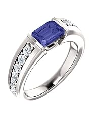 10K White Gold 7.00x5.00mm Emerald Cut Tanzanite and Diamond Ring -- LIFETIME WARRANTY